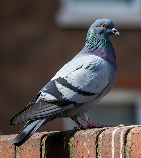 A rock pigeon sitting on a brick wall